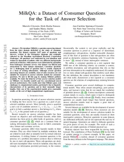 MilkQA: a Dataset of Consumer Questions for the Task of Answer Selection