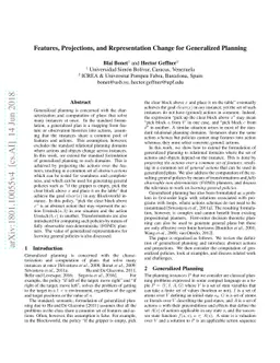 Features, Projections, and Representation Change for Generalized
  Planning