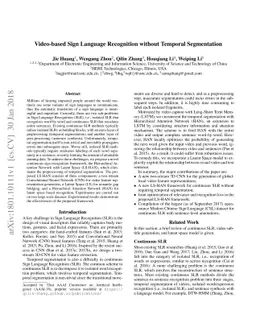 Video-based Sign Language Recognition without Temporal Segmentation