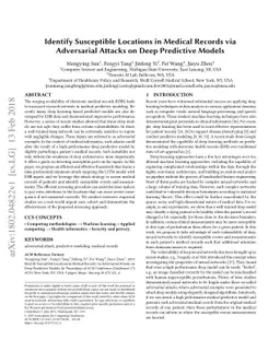 Identify Susceptible Locations in Medical Records via Adversarial
  Attacks on Deep Predictive Models
