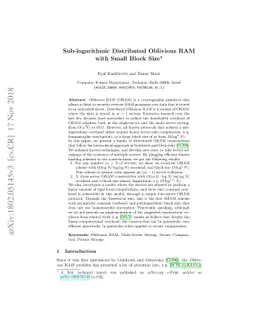 Sub-logarithmic Distributed Oblivious RAM with Small Block Size
