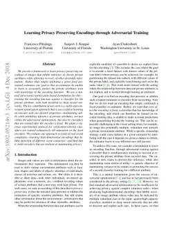 Learning Privacy Preserving Encodings through Adversarial Training