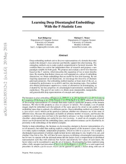 Learning Deep Disentangled Embeddings with the F-Statistic Loss