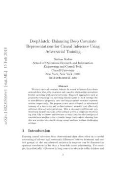 DeepMatch: Balancing Deep Covariate Representations for Causal Inference
  Using Adversarial Training
