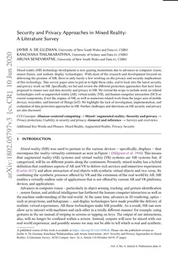 Security and Privacy Approaches in Mixed Reality: A Literature Survey