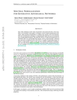 Spectral Normalization for Generative Adversarial Networks