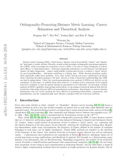 Orthogonality-Promoting Distance Metric Learning: Convex Relaxation and
  Theoretical Analysis