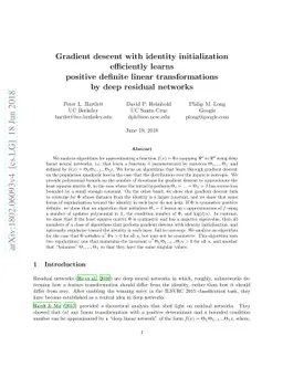 Gradient descent with identity initialization efficiently learns
  positive definite linear transformations by deep residual networks