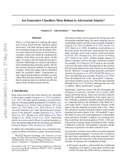 Are Generative Classifiers More Robust to Adversarial Attacks?