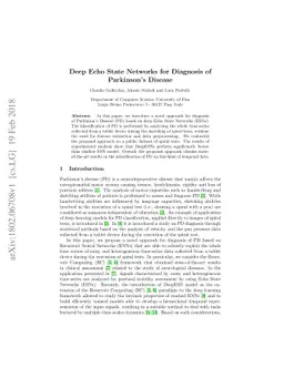 Deep Echo State Networks for Diagnosis of Parkinson's Disease