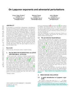 On Lyapunov exponents and adversarial perturbation