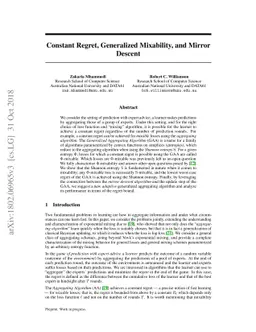 Constant Regret, Generalized Mixability, and Mirror Descent