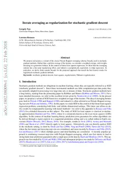 Iterate averaging as regularization for stochastic gradient descent