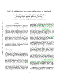 VizWiz Grand Challenge: Answering Visual Questions from Blind People