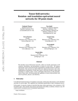 Tensor field networks: Rotation- and translation-equivariant neural
  networks for 3D point clouds
