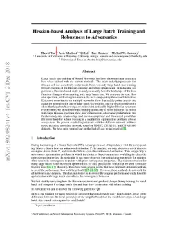 Hessian-based Analysis of Large Batch Training and Robustness to
  Adversaries