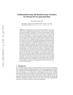 Confidential Boosting with Random Linear Classifiers for Outsourced
  User-generated Data