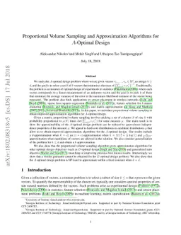 Proportional Volume Sampling and Approximation Algorithms for A-Optimal
  Design