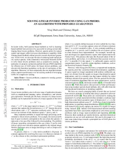 Solving Linear Inverse Problems Using GAN Priors: An Algorithm with
  Provable Guarantees