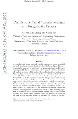 Convolutional Neural Networks combined with Runge-Kutta Methods
