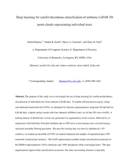 Deep learning for conifer/deciduous classification of airborne LiDAR 3D
  point clouds representing individual trees