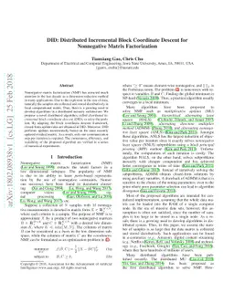 DID: Distributed Incremental Block Coordinate Descent for Nonnegative
  Matrix Factorization