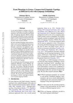 From Phonology to Syntax: Unsupervised Linguistic Typology at Different
  Levels with Language Embeddings