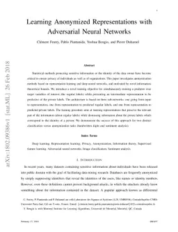 Learning Anonymized Representations with Adversarial Neural Networks