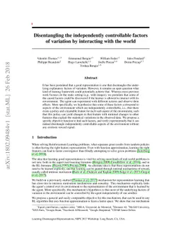 Disentangling the independently controllable factors of variation by
  interacting with the world