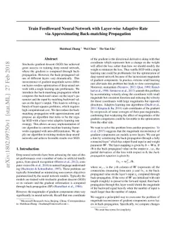 Train Feedfoward Neural Network with Layer-wise Adaptive Rate via
  Approximating Back-matching Propagation