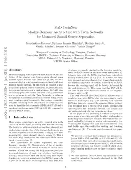 MaD TwinNet: Masker-Denoiser Architecture with Twin Networks for
  Monaural Sound Source Separation