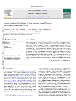 Active, Continual Fine Tuning of Convolutional Neural Networks for
  Reducing Annotation Efforts