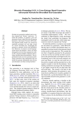 DP-GAN: Diversity-Promoting Generative Adversarial Network for
  Generating Informative and Diversified Text