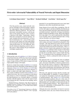 First-order Adversarial Vulnerability of Neural Networks and Input
  Dimension