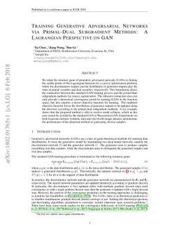 Training Generative Adversarial Networks via Primal-Dual Subgradient
  Methods: A Lagrangian Perspective on GAN