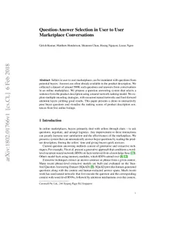 Question-Answer Selection in User to User Marketplace Conversations