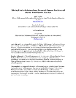 Mining Public Opinion about Economic Issues: Twitter and the U.S.
  Presidential Election