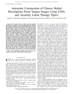 Automatic construction of Chinese herbal prescription from tongue image
  via CNNs and auxiliary latent therapy topics
