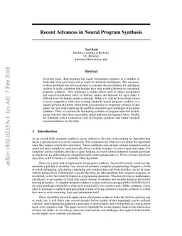 Recent Advances in Neural Program Synthesis