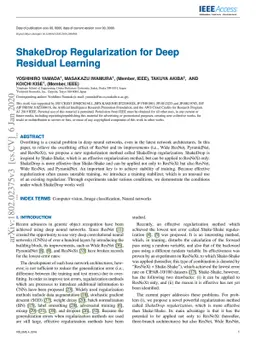 ShakeDrop Regularization for Deep Residual Learning