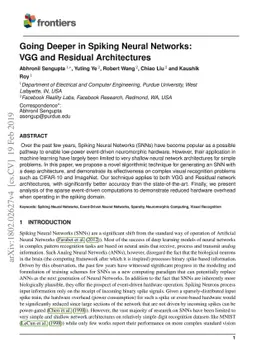 Going Deeper in Spiking Neural Networks: VGG and Residual Architectures