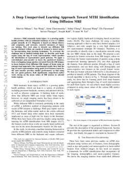 A Deep Unsupervised Learning Approach Toward MTBI Identification Using
  Diffusion MRI