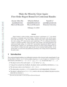 Make the Minority Great Again: First-Order Regret Bound for Contextual
  Bandits