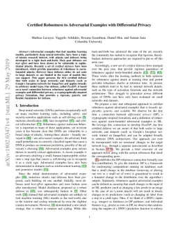 Certified Robustness to Adversarial Examples with Differential Privacy