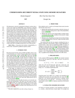 Understanding Recurrent Neural State Using Memory Signatures
