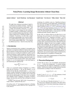 Noise2Noise: Learning Image Restoration without Clean Data