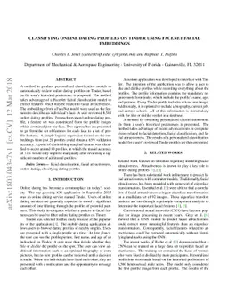 Classifying Online Dating Profiles on Tinder using FaceNet Facial
  Embeddings
