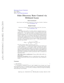 False Discovery Rate Control via Debiased Lasso