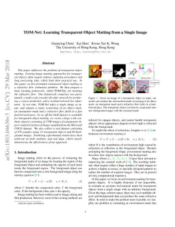 TOM-Net: Learning Transparent Object Matting from a Single Image