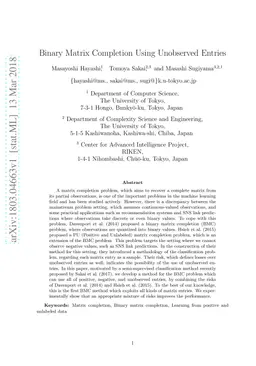 Binary Matrix Completion Using Unobserved Entries